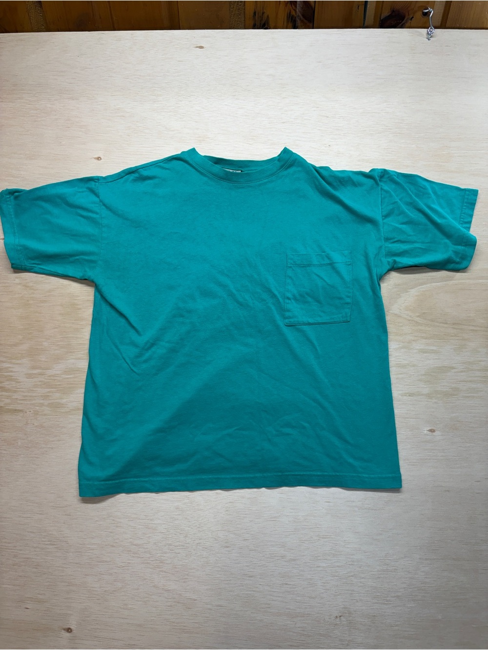 Vintage French Navy T Shirt Medium Teal Blank Pocket Tee Made In USA Single Stit